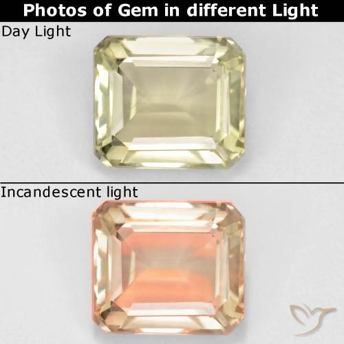 0.94ct طبيعي أصفر باهت جدا دياسبور متغير اللون, قص الزمرد, قليلا جدا