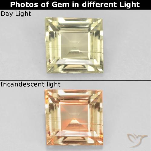 0.62ct طبيعي أصف فاتح جدا دياسبور متغير اللون, مربع, قليلا جدا
