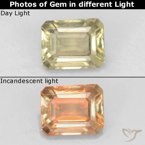 0.79ct طبيعي بيج أصفر دياسبور متغير اللون, قص الزمرد, قليلا جدا