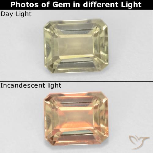 0.72ct طبيعي أصف فاتح جدا دياسبور متغير اللون, قص الزمرد, قليلا جدا