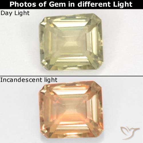 0.83ct طبيعي أصف فاتح جدا دياسبور متغير اللون, قص الزمرد, قليلا جدا