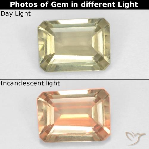 0.71ct طبيعي أصف فاتح جدا دياسبور متغير اللون, قص الزمرد, قليلا جدا