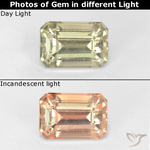 0.74ct طبيعي أصفر باهت جدا دياسبور متغير اللون, قص الزمرد, قليلا جدا