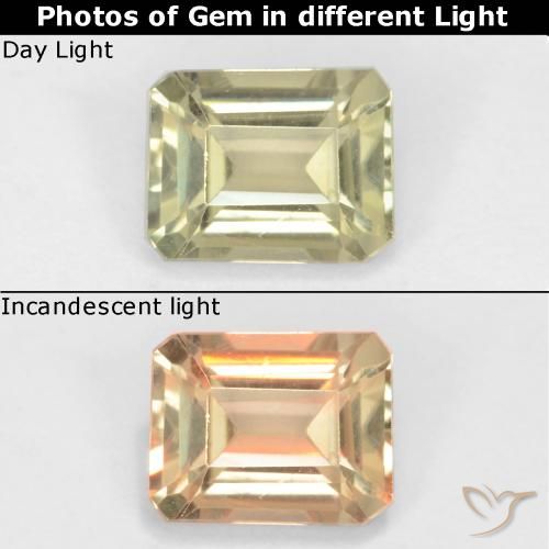 0.77ct طبيعي أصف فاتح جدا دياسبور متغير اللون, قص الزمرد, قليلا جدا