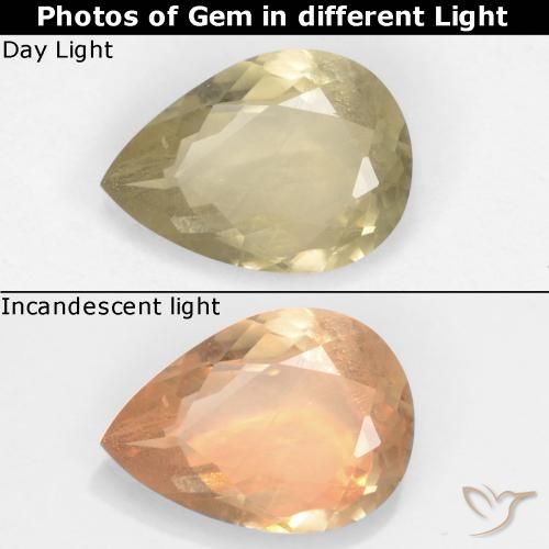 1.34ct طبيعي أصفر فاتح دياسبور متغير اللون, شكل الكمثرى, قليلا جدا