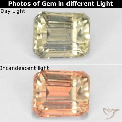 1.08ct طبيعي أصفر فاتح دياسبور متغير اللون, قص الزمرد, قليلا جدا