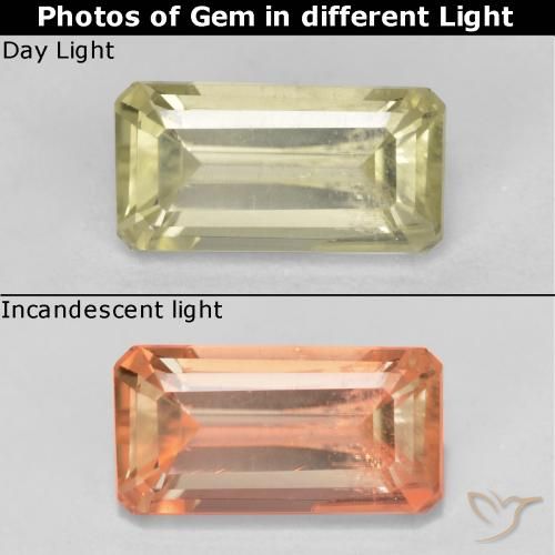 0.76ct طبيعي أصفر متوسط دياسبور متغير اللون, قص الزمرد, قليلا جدا
