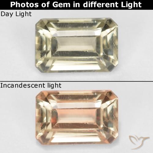 0.63ct طبيعي أصفر باهت دياسبور متغير اللون, قص الزمرد, قليلا جدا