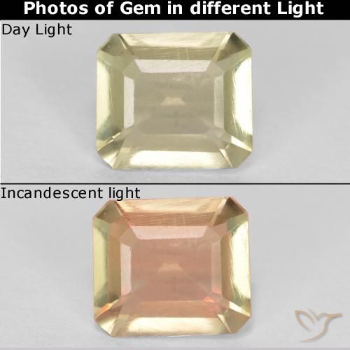 0.61ct طبيعي أصفر فاتح دياسبور متغير اللون, قص الزمرد, قليلا جدا
