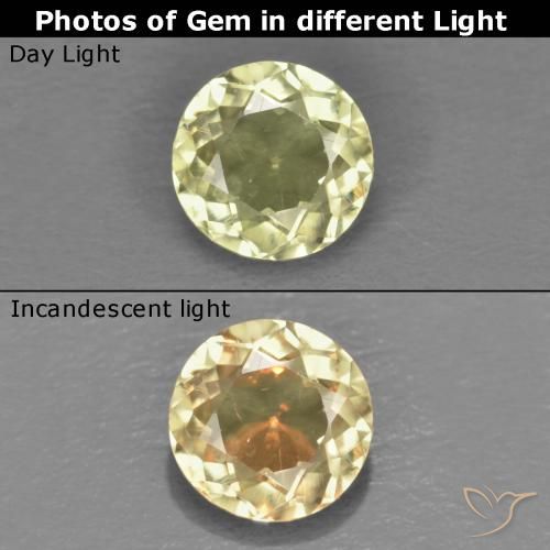 0.52ct طبيعي أصفر فاتح دياسبور متغير اللون, دائري, قليلا جدا
