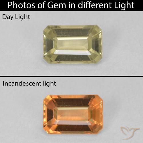 0.93ct طبيعي أصفر فاتح دياسبور متغير اللون, قص الزمرد, VVS