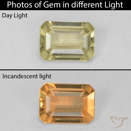 0.74ct طبيعي أصفر فاتح دياسبور متغير اللون, قص الزمرد, VVS