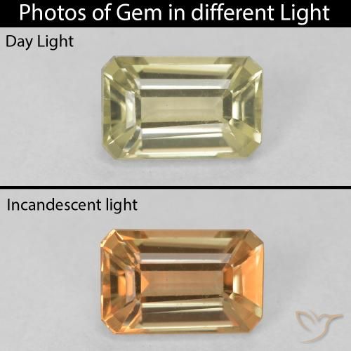 0.79ct طبيعي أصفر فاتح دياسبور متغير اللون, قص الزمرد, VVS