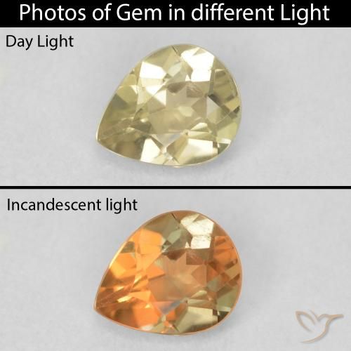 0.60ct طبيعي أصفر فاتح دياسبور متغير اللون, شكل الكمثرى, قليلا جدا
