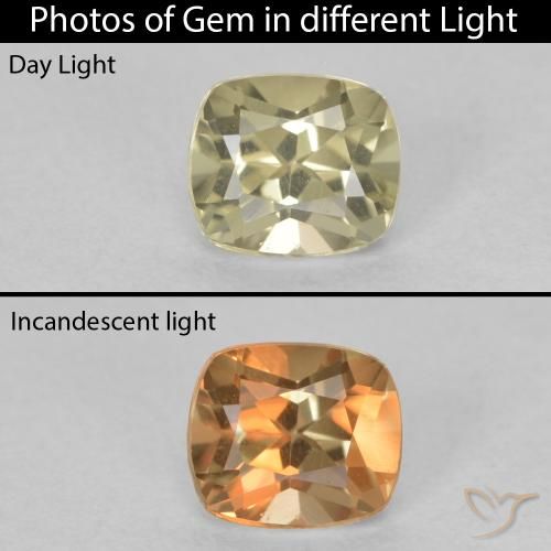 0.60ct طبيعي أصفر فاتح دياسبور متغير اللون, وسادة, VVS-VS