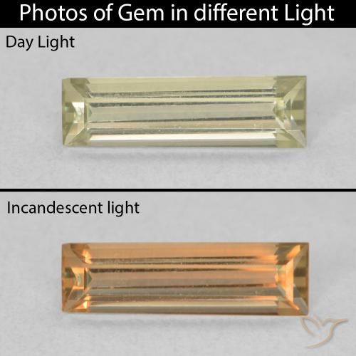 0.58ct طبيعي أصفر فاتح دياسبور متغير اللون, باجيت, VVS-VS