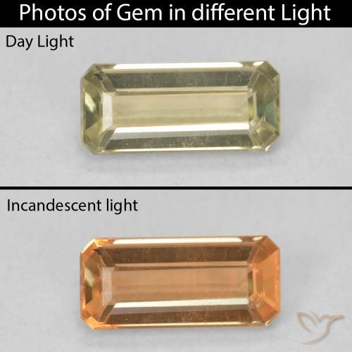 1.08ct طبيعي أصفر رقيق دياسبور متغير اللون, قص الزمرد, VVS-VS
