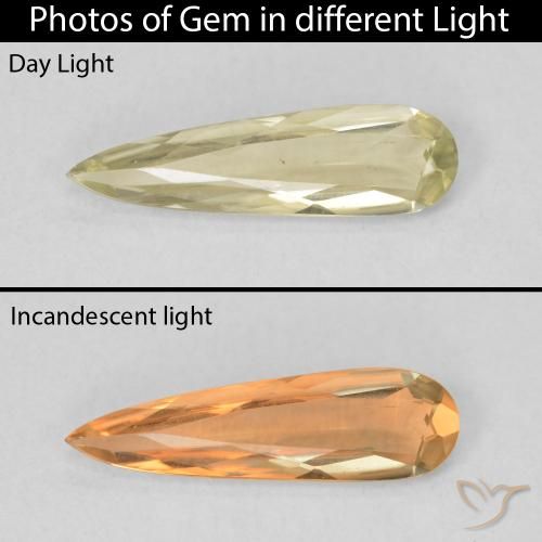 0.70ct طبيعي أصفر فاتح دياسبور متغير اللون, شكل الكمثرى, VVS-VS