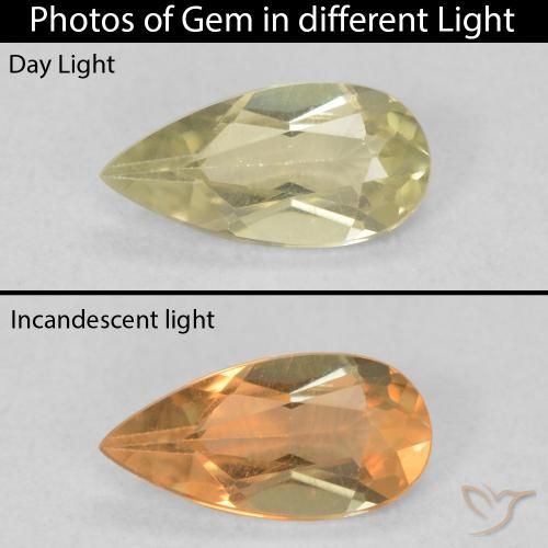 0.55ct طبيعي أصفر فاتح دياسبور متغير اللون, شكل الكمثرى, قليلا جدا