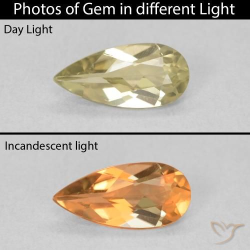 0.70ct طبيعي أصفر فاتح دياسبور متغير اللون, شكل الكمثرى, VVS-VS