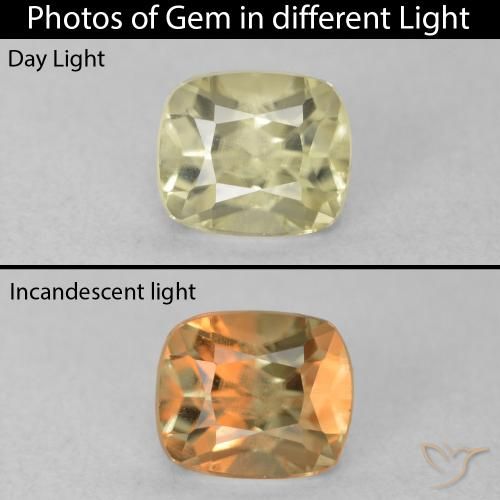 0.68ct طبيعي أصفر فاتح دياسبور متغير اللون, وسادة, VVS-VS