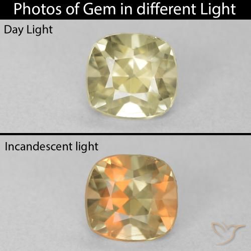 0.76ct طبيعي أصفر فاتح دياسبور متغير اللون, وسادة, VVS-VS