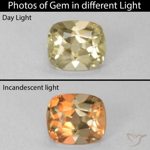 0.85ct طبيعي أصفر ذهبى فاتح دياسبور متغير اللون, وسادة, VVS-VS