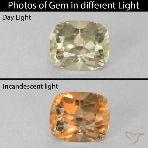 1.00ct طبيعي أصفر دافئ دياسبور متغير اللون, وسادة, VVS-VS