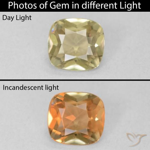 0.83ct طبيعي أصفر دافئ دياسبور متغير اللون, وسادة, VVS-VS