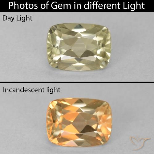 0.96ct طبيعي أصفر فاتح دياسبور متغير اللون, وسادة, VVS-VS