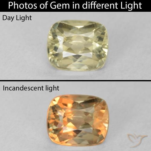 0.96ct طبيعي أصفر فاتح دياسبور متغير اللون, وسادة, VVS-VS