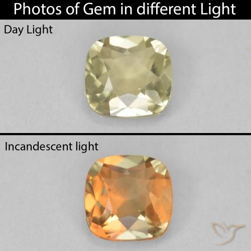 1.06ct طبيعي أصفر فاتح دياسبور متغير اللون, وسادة, VVS-VS