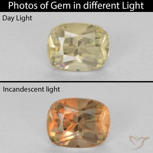 0.53ct طبيعي أصفر فاتح دياسبور متغير اللون, وسادة, VVS-VS