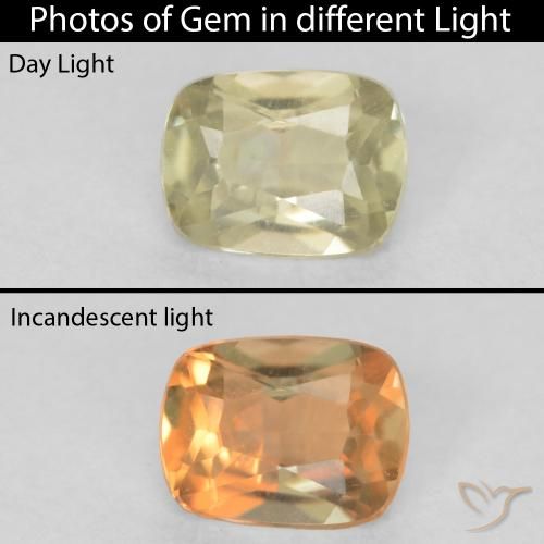 0.45ct طبيعي أصفر فاتح دياسبور متغير اللون, وسادة, VVS-VS