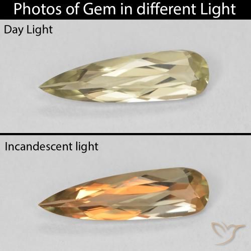 0.84ct طبيعي أصفر فاتح دياسبور متغير اللون, شكل الكمثرى, VVS-VS