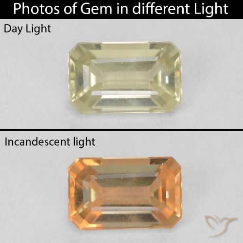 0.63ct طبيعي أصفر رقيق دياسبور متغير اللون, قص الزمرد, VVS-VS