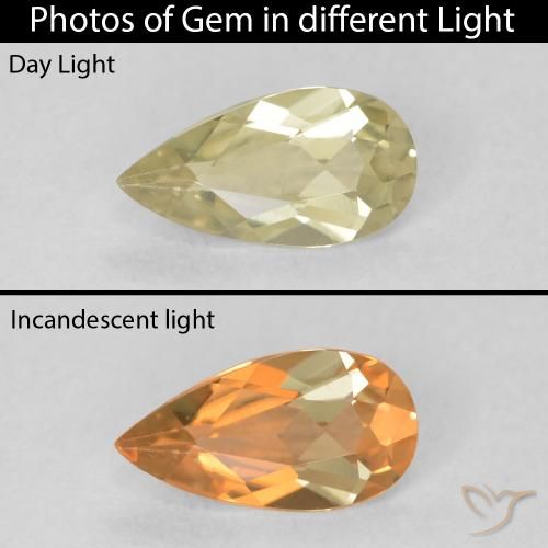 0.48ct طبيعي أصفر فاتح دياسبور متغير اللون, شكل الكمثرى, VVS