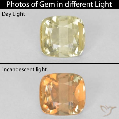 0.76ct طبيعي أصفر فاتح دياسبور متغير اللون, وسادة, VS-SI