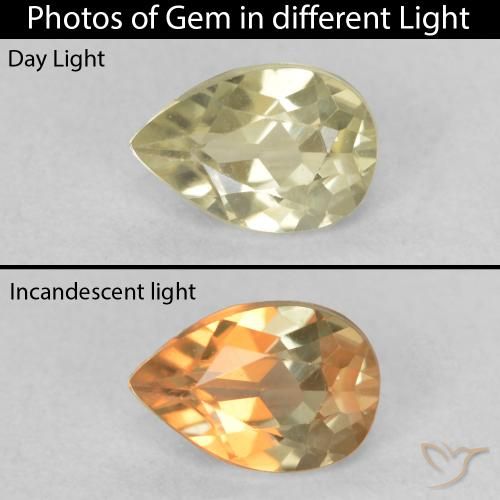 0.50ct طبيعي أصفر فاتح دياسبور متغير اللون, شكل الكمثرى, VVS-VS