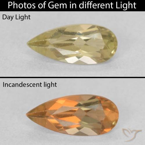 0.80ct طبيعي أصفر فاتح دياسبور متغير اللون, شكل الكمثرى, VVS-VS