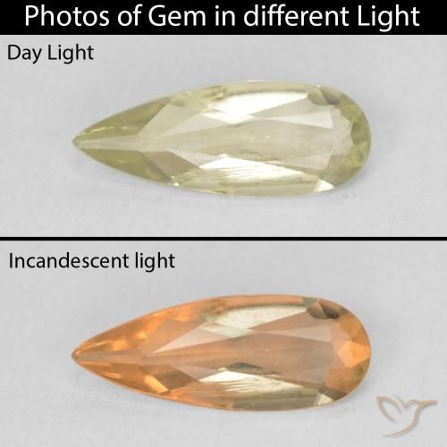 1.08ct طبيعي أصفر فاتح دياسبور متغير اللون, شكل الكمثرى, قليلا جدا