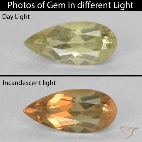 0.99ct طبيعي أصفر فاتح دياسبور متغير اللون, شكل الكمثرى, قليلا جدا