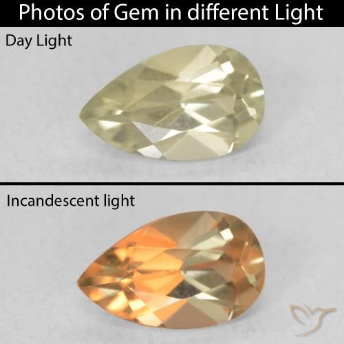 0.49ct طبيعي أصفر رقيق دياسبور متغير اللون, شكل الكمثرى, VVS