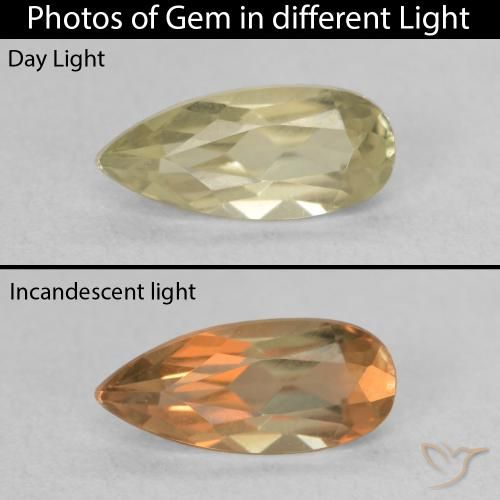 0.97ct طبيعي أخضر أصفر دياسبور متغير اللون, شكل الكمثرى, VVS