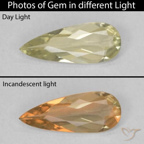 0.61ct طبيعي أصفر فاتح دياسبور متغير اللون, شكل الكمثرى, VVS