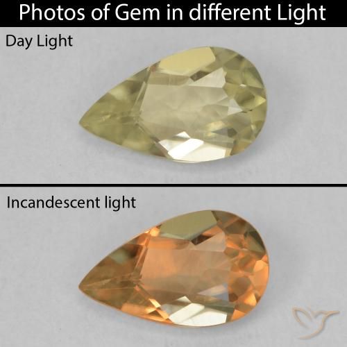 0.75ct طبيعي أصفر متوسط دياسبور متغير اللون, شكل الكمثرى, VVS