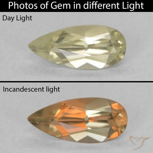 0.74ct طبيعي أصفر فاتح دياسبور متغير اللون, شكل الكمثرى, VVS