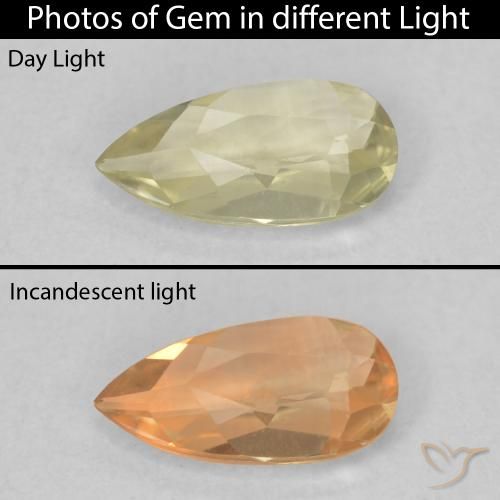0.46ct طبيعي أصفر فاتح دياسبور متغير اللون, شكل الكمثرى, VVS