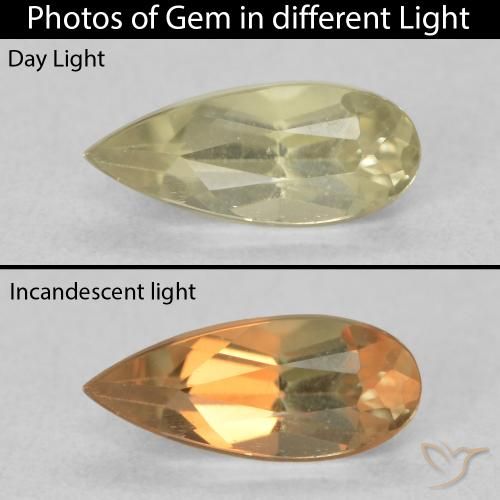 0.66ct طبيعي أصفر رقيق دياسبور متغير اللون, شكل الكمثرى, VVS