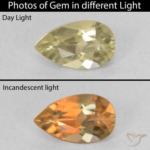 0.64ct طبيعي أصفر فاتح دياسبور متغير اللون, شكل الكمثرى, VS-SI